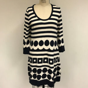 BODEN Sweater Dress Navy Blue White Striped Dots